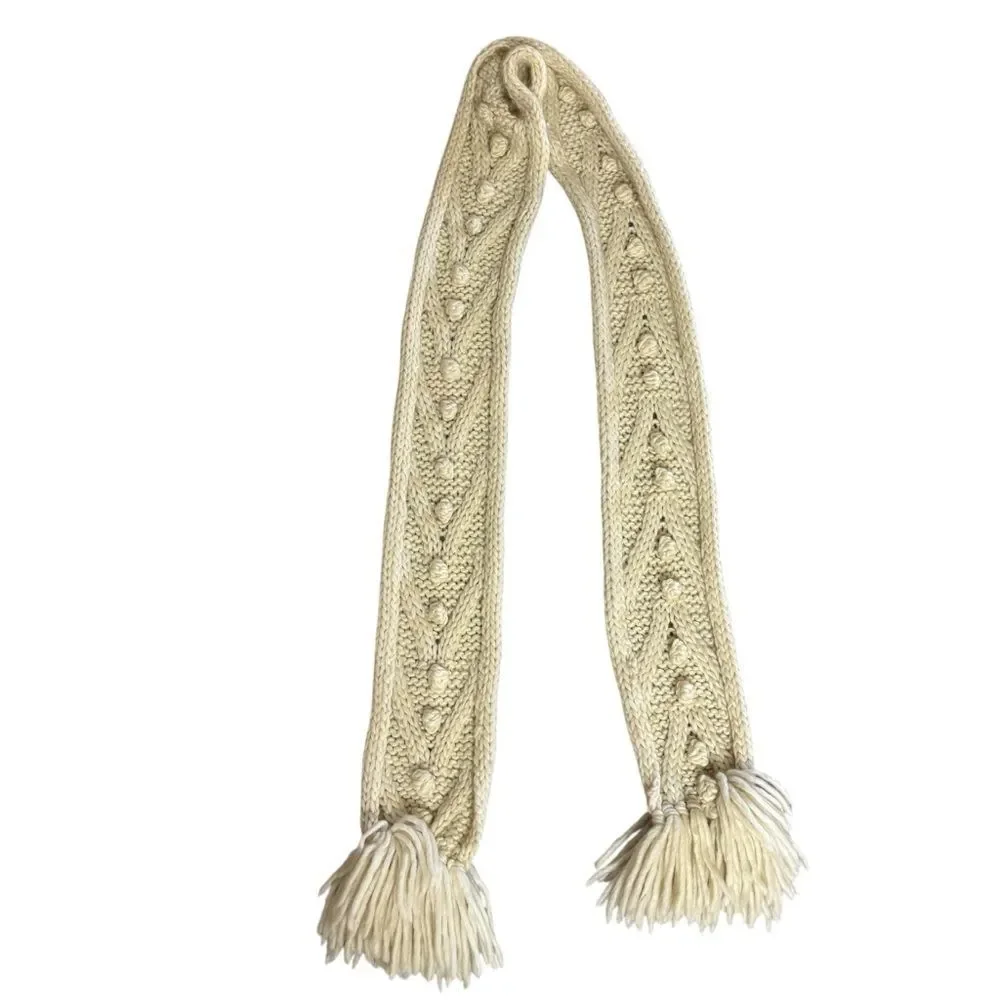 Vintage Y2K Abercrombie Cream Wool Blend Long Scarf Pom Pom & Fringe Details